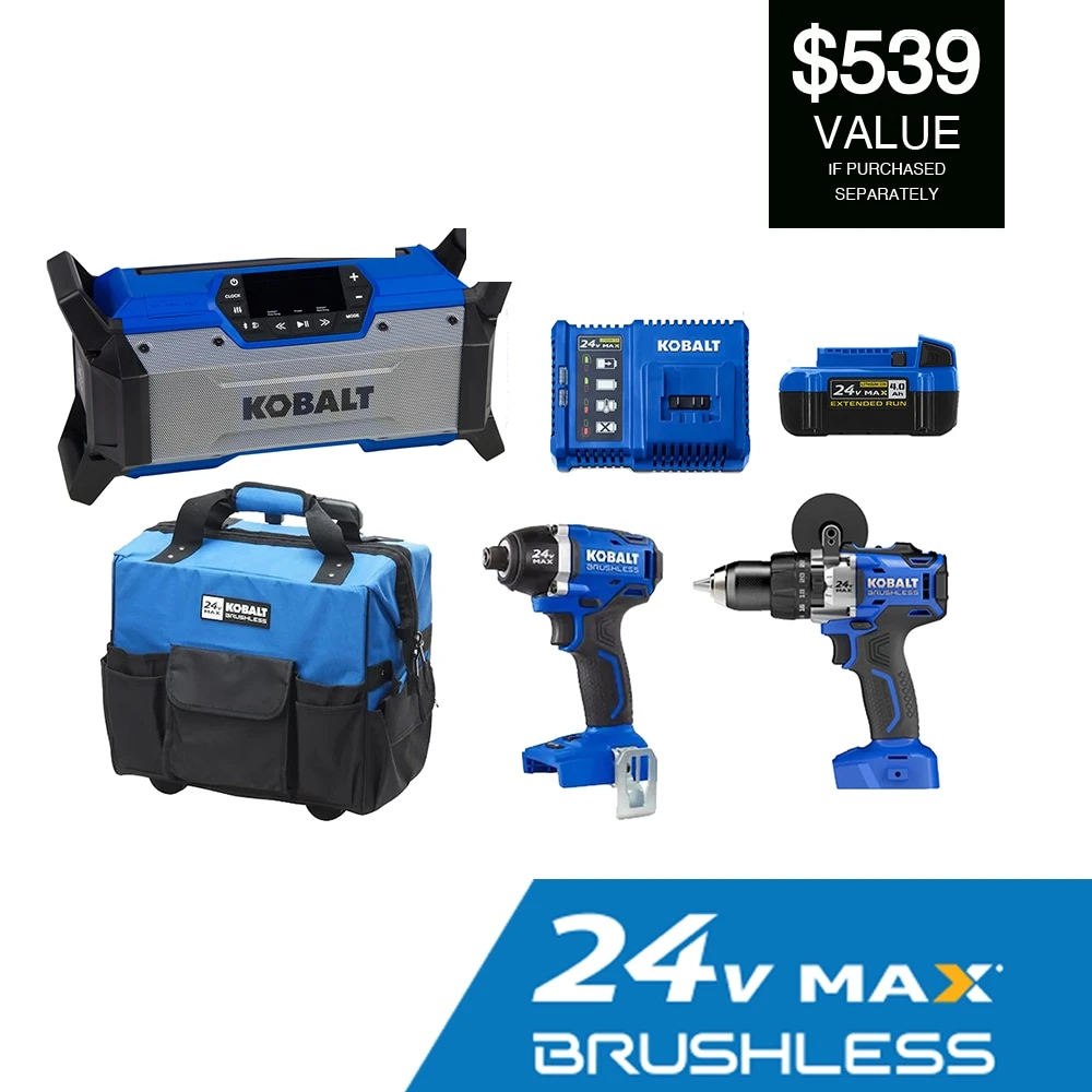 Kobalt 24-volt 3-Tool Brushless Power Tool Combo Kit With Soft Rolling Case (1-Battery Included And Charger Included) 4 Kobalt 24-volt 3-Tool Brushless Power Tool Combo Kit With Soft Rolling Case (1-Battery Included And Charger Included) -Kobalt Store 64801968
