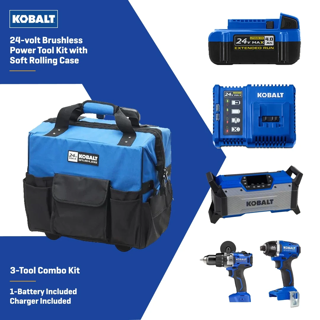 Kobalt 24-volt 3-Tool Brushless Power Tool Combo Kit With Soft Rolling Case (1-Battery Included And Charger Included) 2 Kobalt 24-volt 3-Tool Brushless Power Tool Combo Kit With Soft Rolling Case (1-Battery Included And Charger Included) -Kobalt Store 72435198